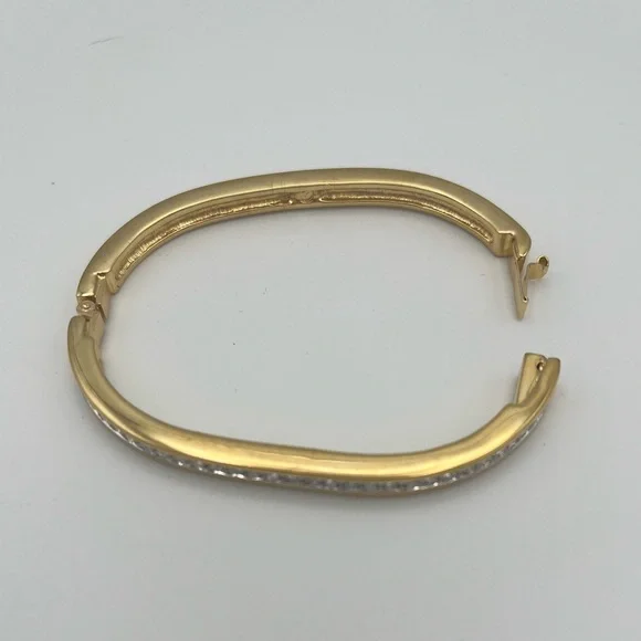 Swarovski Signed Gold-Tone Hinged Crystal Bracelet - Picture 5 of 8